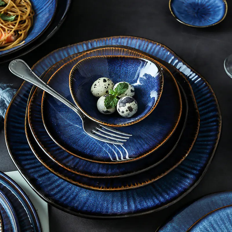 Creative Glazed Blue Dinnerware Set (Bowls and Plates)