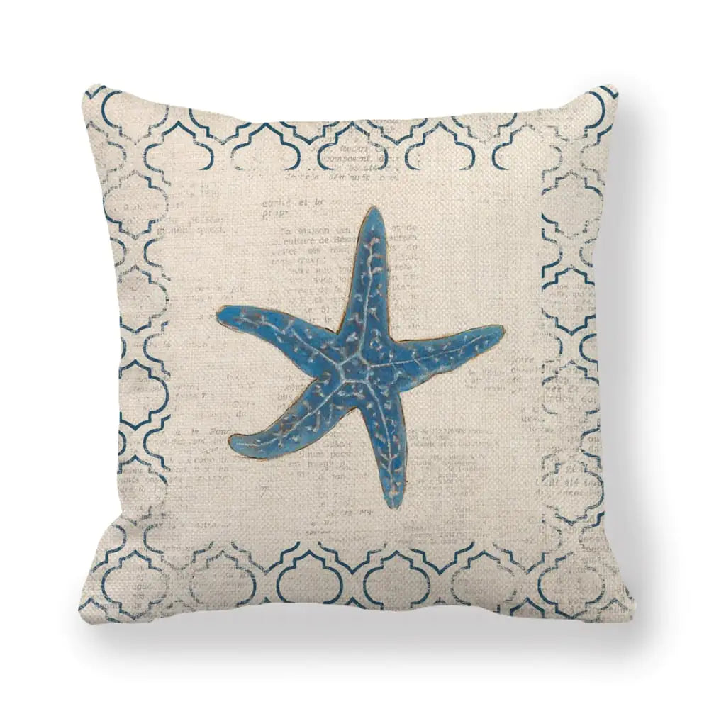 Blue Wind Sea Life Linen Pillowcase