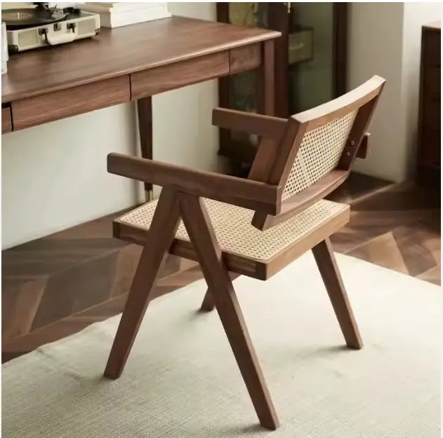 Nordic Solid Wood Rattan Chair - Eclatliving Furniture