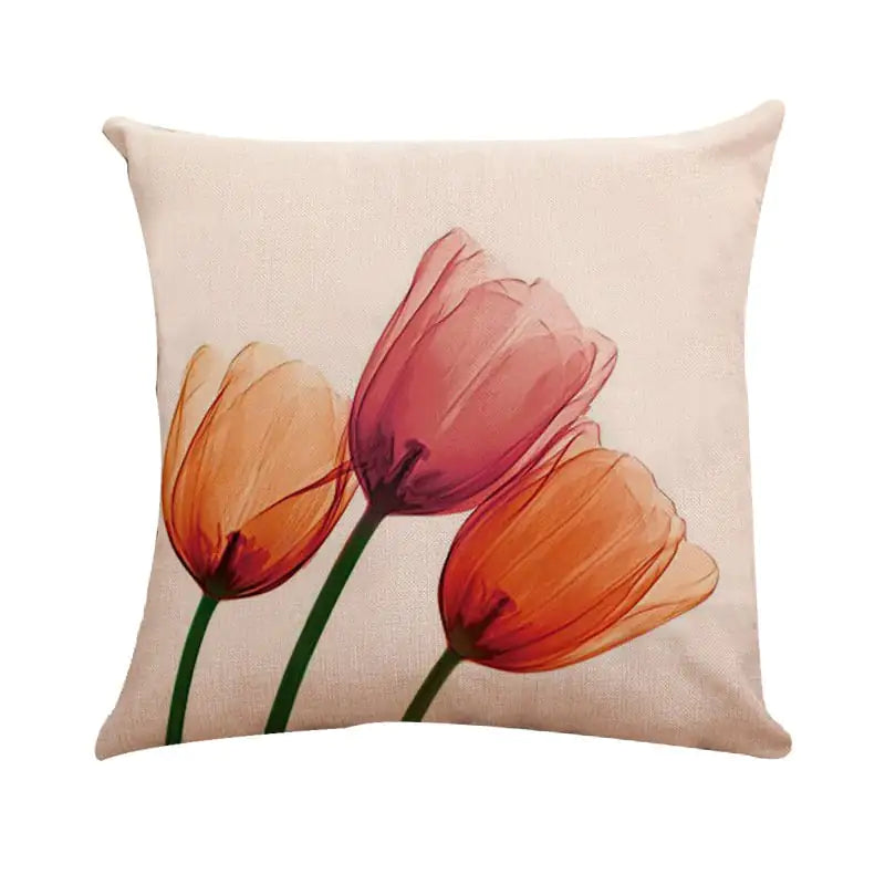 Modern Ink Painting Tulip Linen Pillowcase Cover