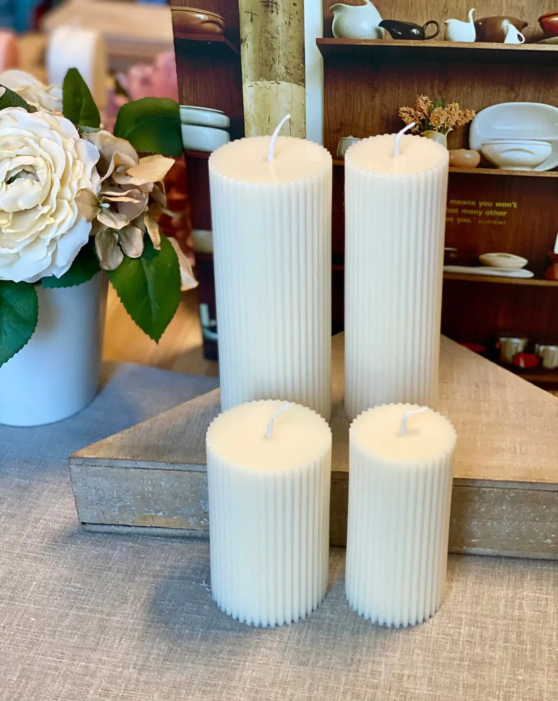 Minimalist Ribbed Pillar Candles - Eclatliving Furniture