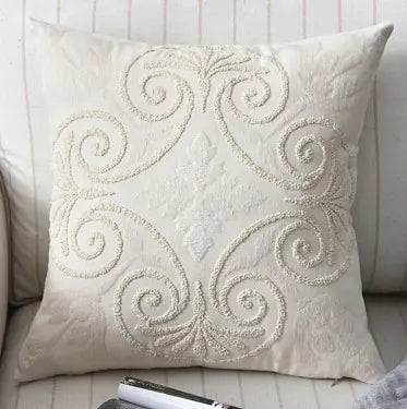 Embroidered Cotton and Linen Woven Couch Pillow