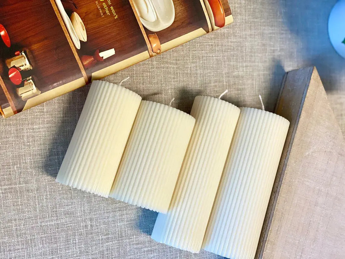 Minimalist Ribbed Pillar Candles - Eclatliving Furniture
