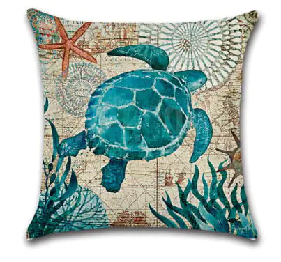 Blue Wind Sea Life Linen Pillowcase