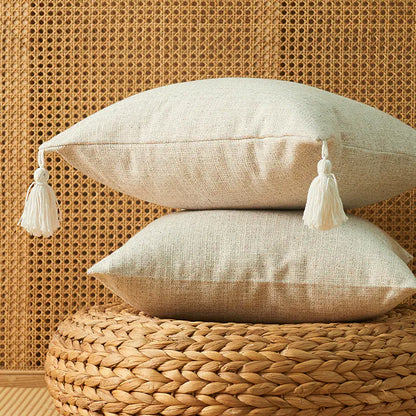 Japanese Cotton Linen Tassel Pillowcase - Square Cover