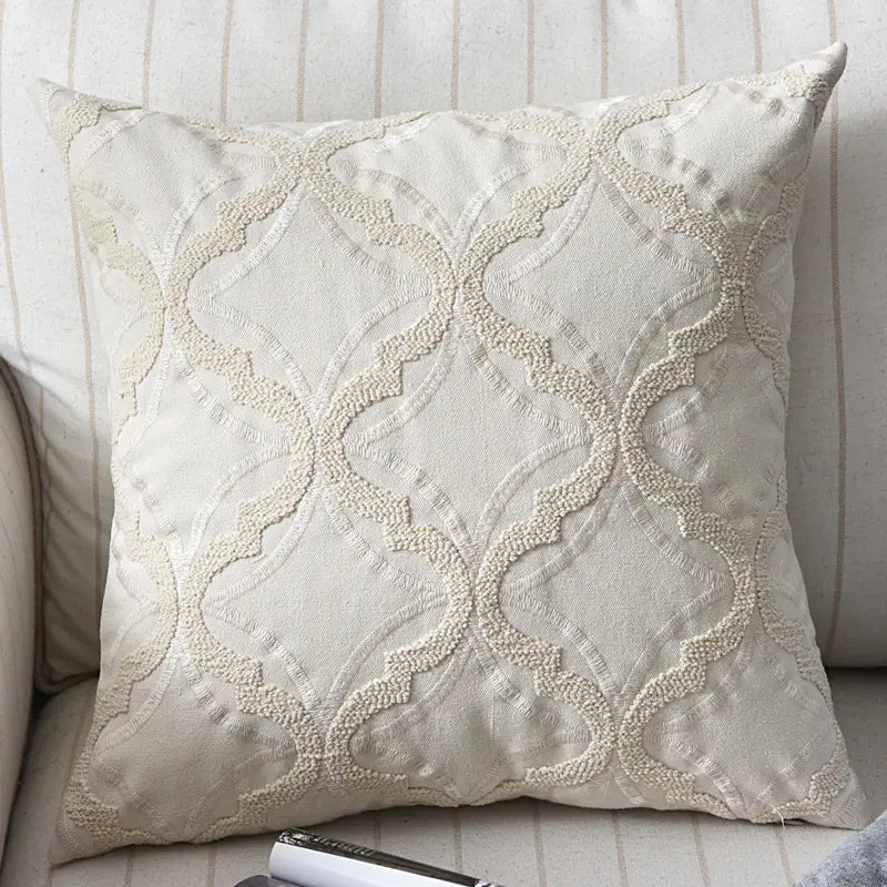 Embroidered Cotton and Linen Woven Couch Pillow