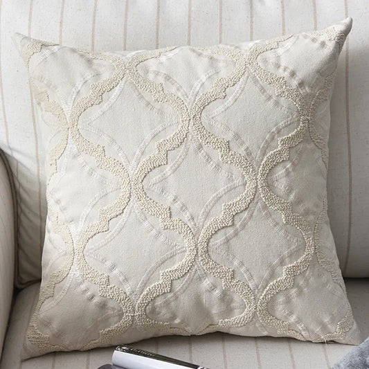 Embroidered Cotton and Linen Woven Couch Pillow