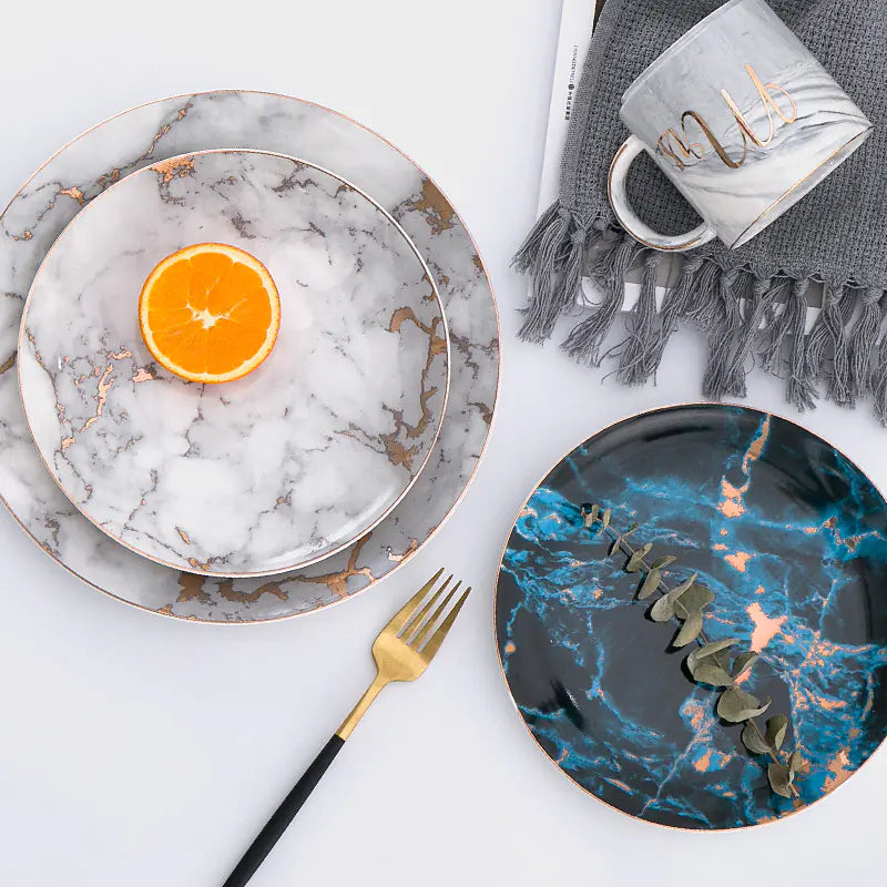 Marble Pattern Plate, Nordic Dinnerware with Gold Edge