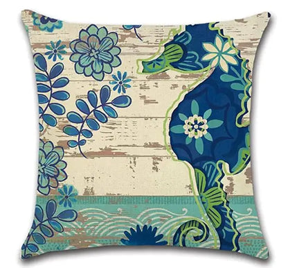 Blue Wind Sea Life Linen Pillowcase