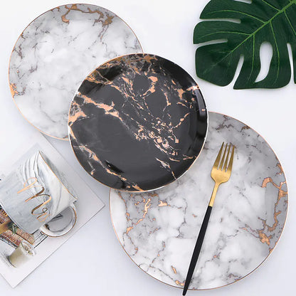 Marble Pattern Plate, Nordic Dinnerware with Gold Edge