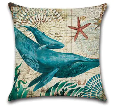 Blue Wind Sea Life Linen Pillowcase