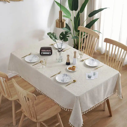 Nordic Simple Solid Color Hemp Tassel Tablecloth - Eclatliving Furniture