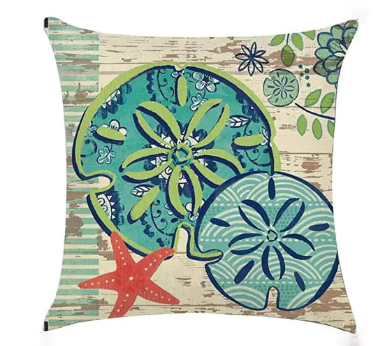 Blue Wind Sea Life Linen Pillowcase