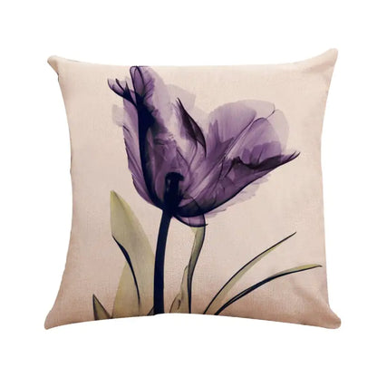 Modern Ink Painting Tulip Linen Pillowcase Cover