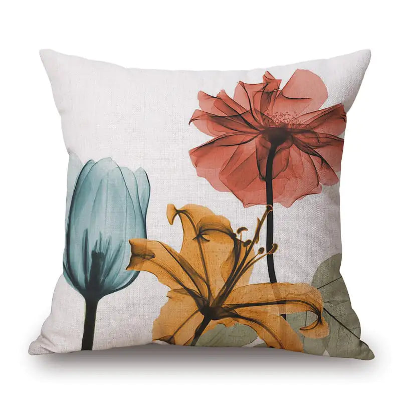 Modern Ink Painting Tulip Linen Pillowcase Cover