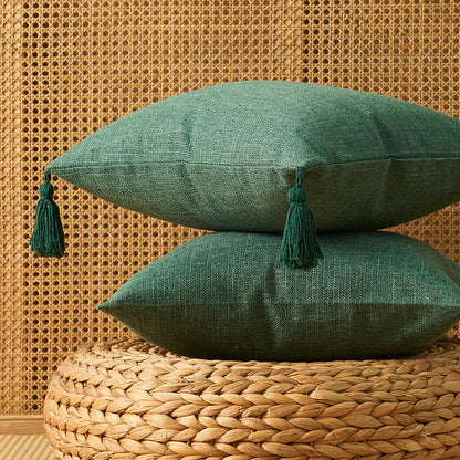 Japanese Cotton Linen Tassel Pillowcase - Square Cover
