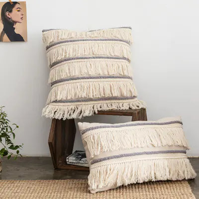 Cotton Linen Long Tassel Pillowcase
