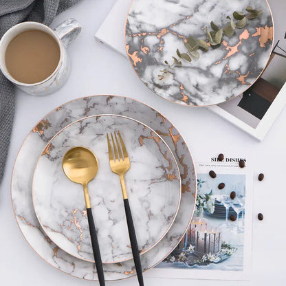 Marble Pattern Plate, Nordic Dinnerware with Gold Edge