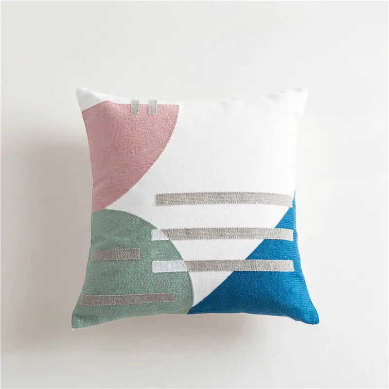 Scandinavian Geometric Cotton Embroidered Pillow Cover - Eclatliving Furniture