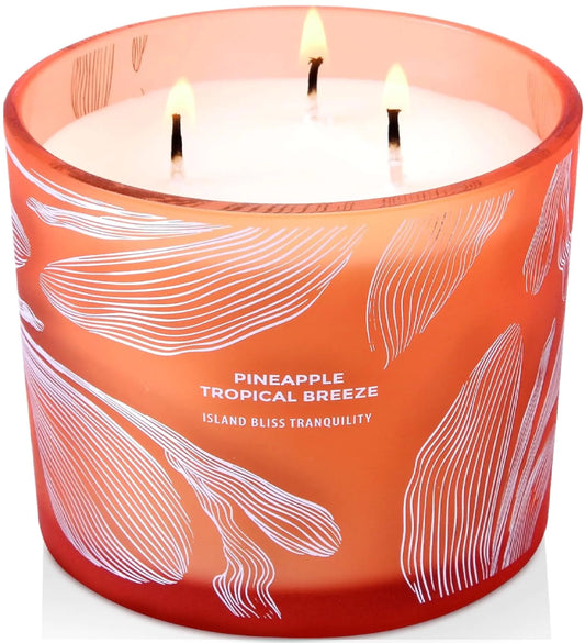 Pineapple Tropical Breeze 3 Wick Candle Large - Highly Scented Candle for Home 14.5 oz - Soy Candle - Home Fragrance Candles - Aromatherapy Relaxing Candle - Pineapple Paradise Candle for Men & Women