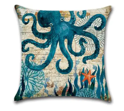Blue Wind Sea Life Linen Pillowcase
