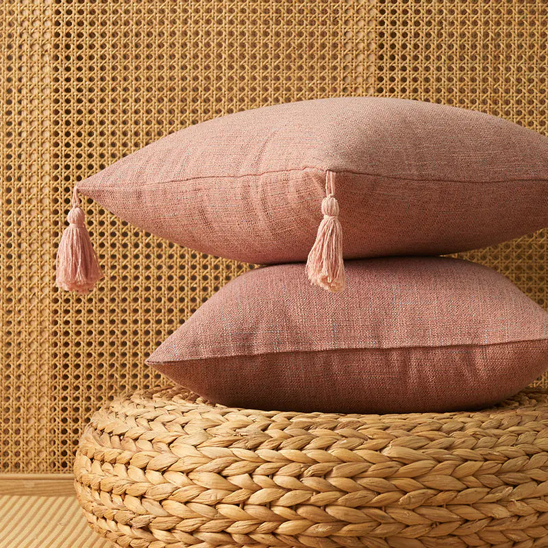 Japanese Cotton Linen Tassel Pillowcase - Square Cover