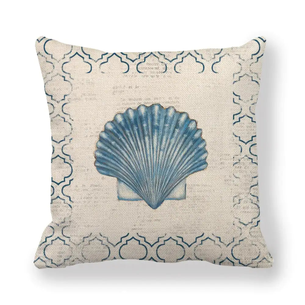 Blue Wind Sea Life Linen Pillowcase