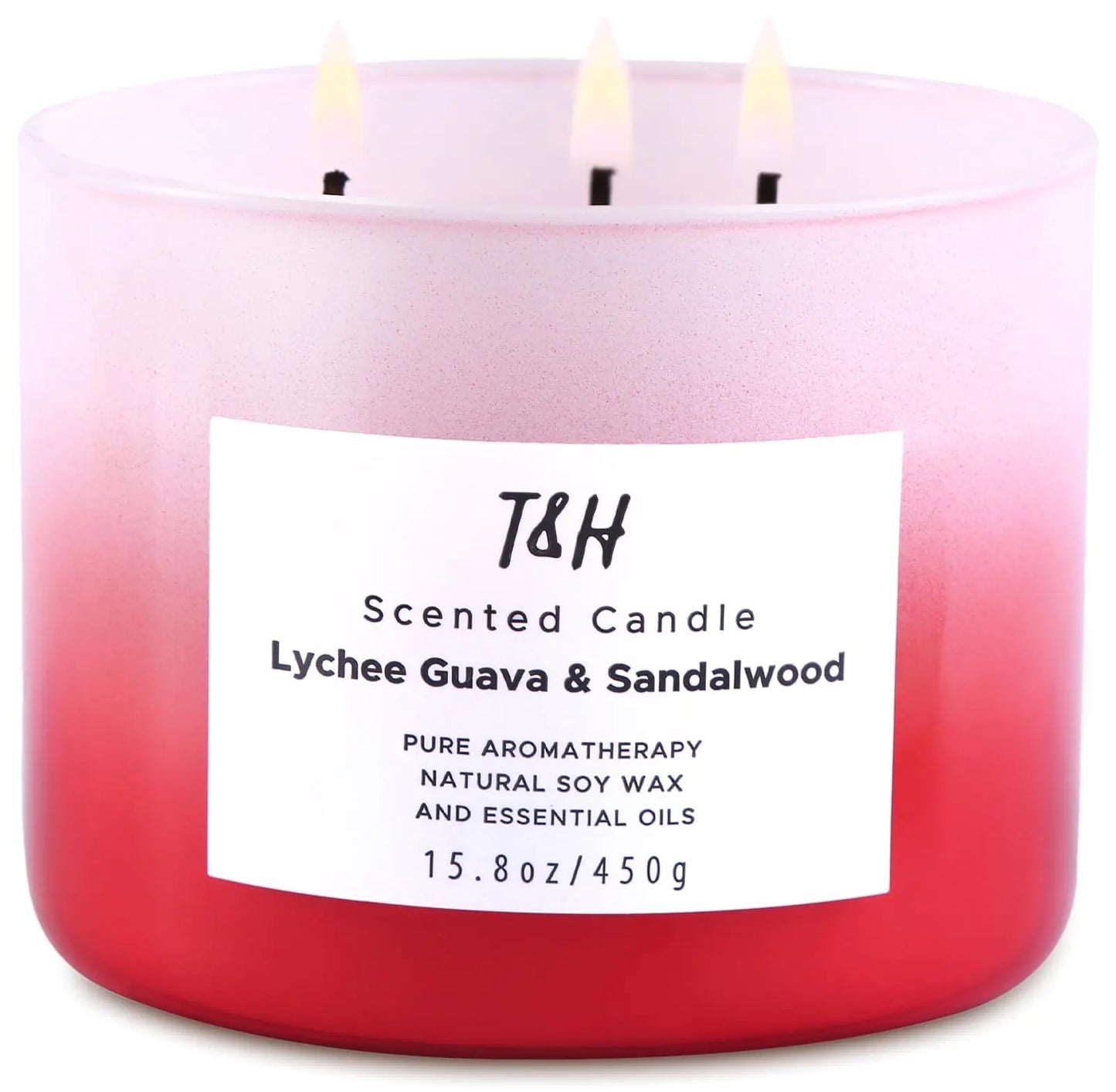 Lychee Guava Sandalwood Candle | Large 3-Wick Highly Scented Candle | Natural Soy Candle for Home 15.8 oz | Refreshing Tropical Fruity Scented Candle Aromatherapy Stress Relief Candle for Women & Men
