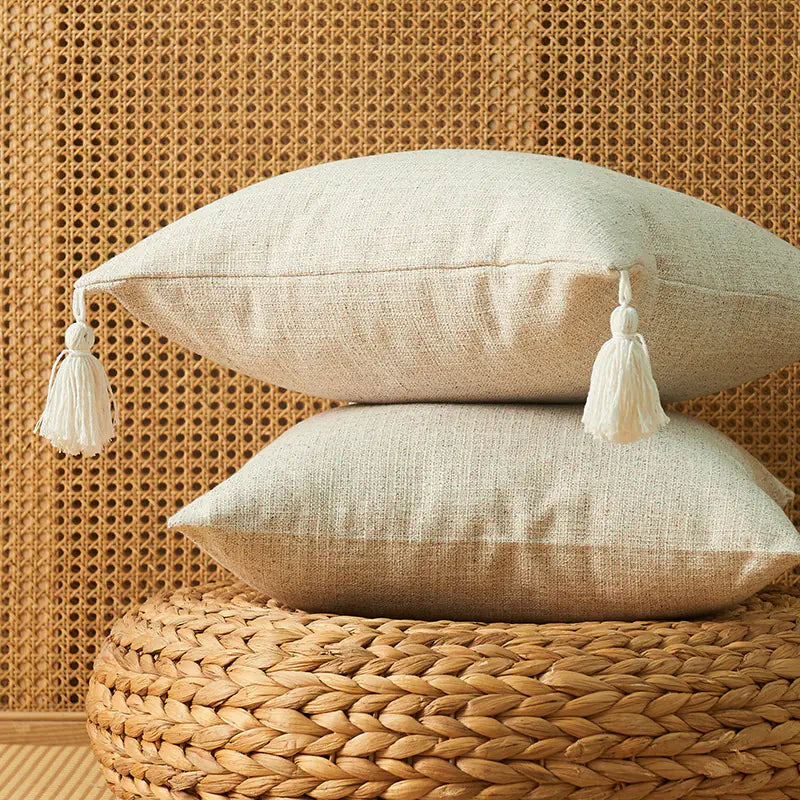 Japanese Cotton Linen Tassel Pillowcase - Square Cover