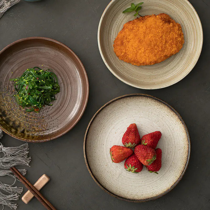 Retro Stoneware Ceramic Plate for Household Use - Eclatliving Kitchen & Dining