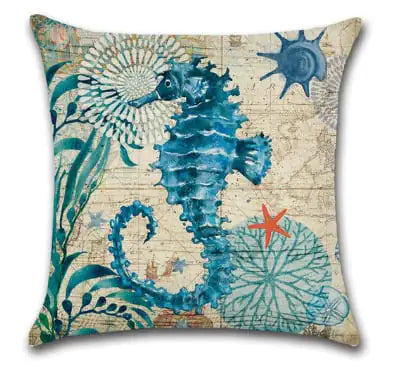 Blue Wind Sea Life Linen Pillowcase