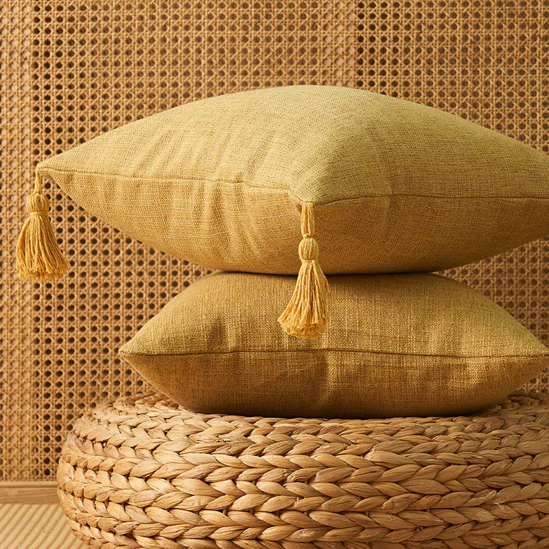 Japanese Cotton Linen Tassel Pillowcase - Square Cover