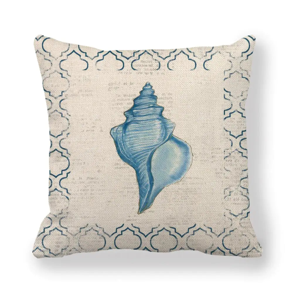 Blue Wind Sea Life Linen Pillowcase