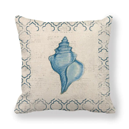 Blue Wind Sea Life Linen Pillowcase