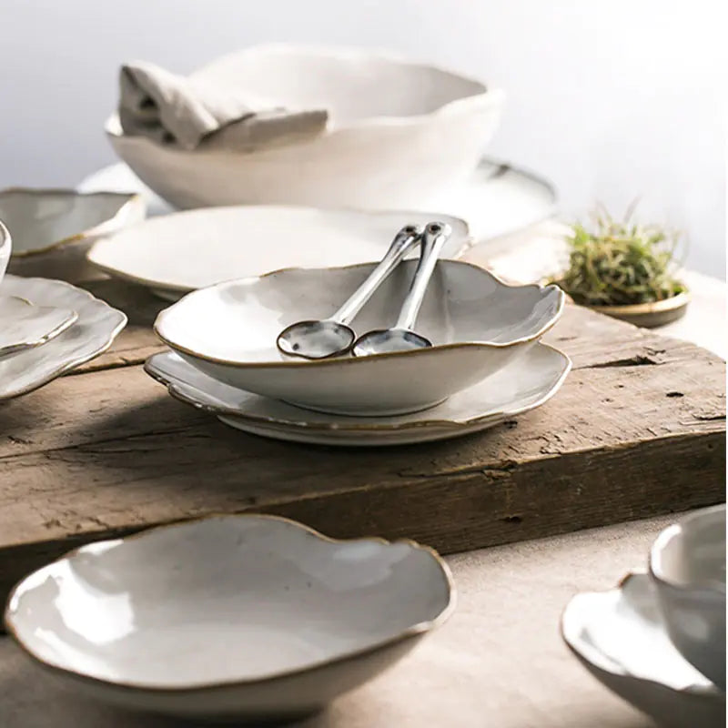 Ceramic Irregular Dinnerware Set with Bowls and Plates